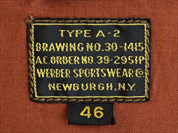 Good Wear Leather 1939 Werber Type A-2 Jacket label