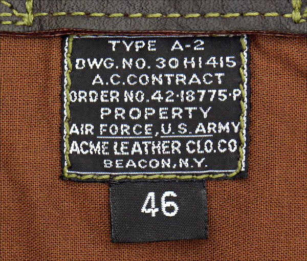 Good Wear Leather 42-18775-P Type A-2 Jacket Label