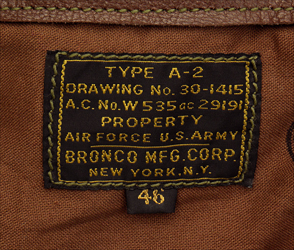 Good Wear Leather's Bronco MFG. Co. Type A-2 Label