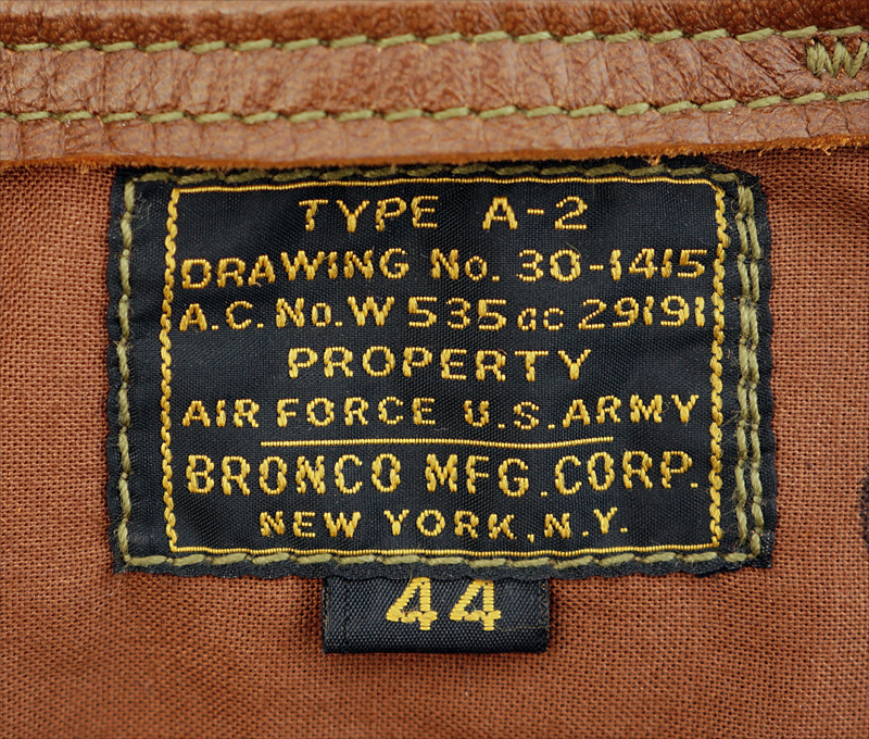 Good Wear Leather's Bronco MFG. Co. Type A-2 Label