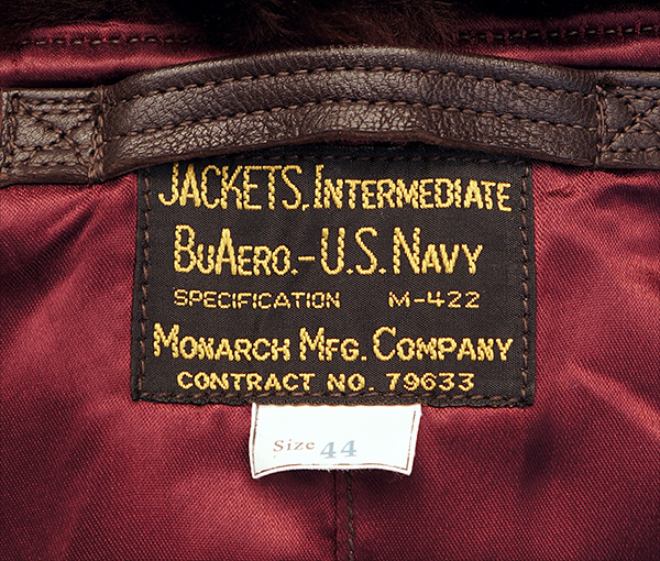 Good Wear Leather Monarch Mfg. Co. M-422 Jacket Label