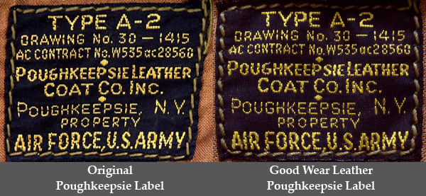 Good Wear Leather's Poughkeepsie Type A-2 Flight Jacket Label Comparison
