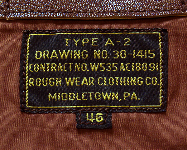 Good Wear reproduction Label based on the Rough Wear W535-ac-18091 A-2 contract of WWII