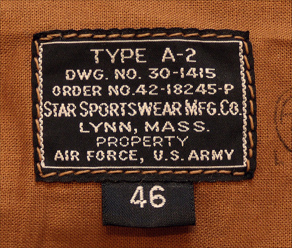 Good Wear Leather's Star Sportswear Type A-2 Jacket Label