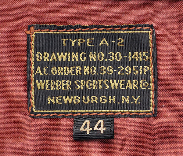 Good Wear Leather 1939 Werber Type A-2 Jacket label