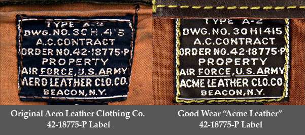 Good Wear Leather 42-18775-P Type A-2 Jacket Label