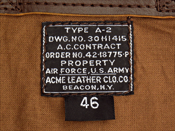 Good Wear Leather 42-18775-P Type A-2 Jacket Label