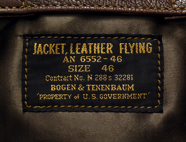 Good Wear Leather Bogen & Tenenbaum AN-6552 Jacket Label