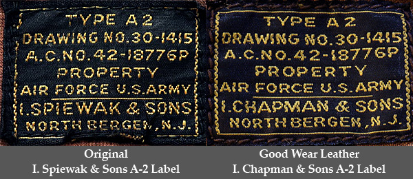 Good Wear Leather I. Chapman & Sons Type A-2 Jacket Label