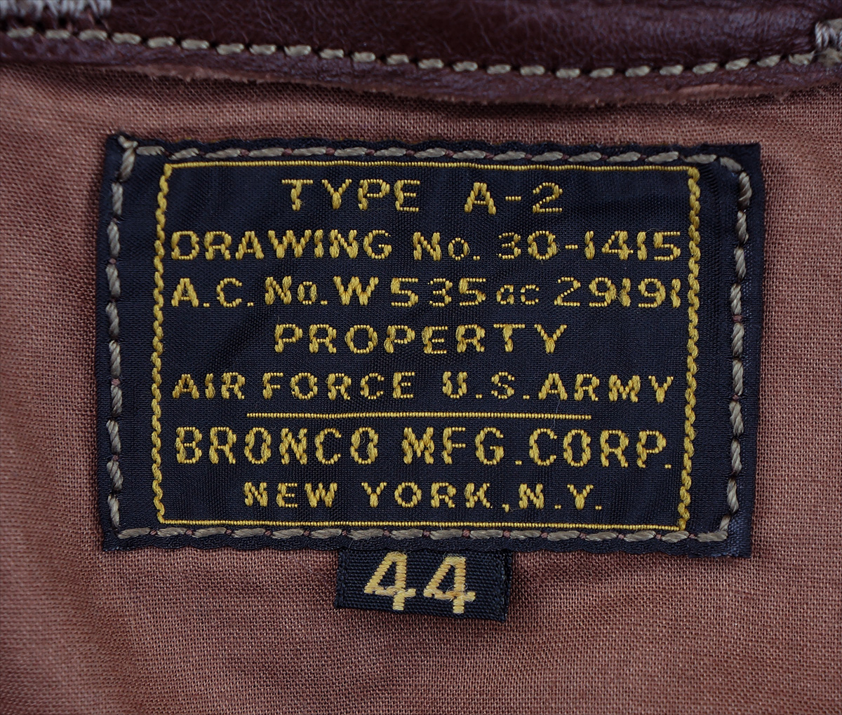 Bronco Mfg. Corp. A-2 Horsehide WWII Flight Jacket