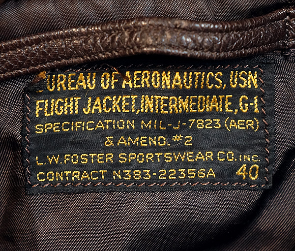 1950s U.S. Navy G-1 MIL-J-7823 Flight Jacket L.W. Foster Seal Goatskin