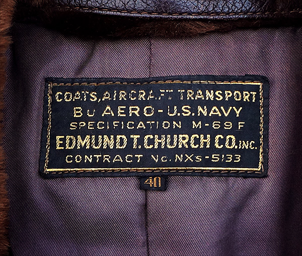 Edmund T. Church U.S. Navy M-69F Aircraft Transport Coat WWII Goatskin