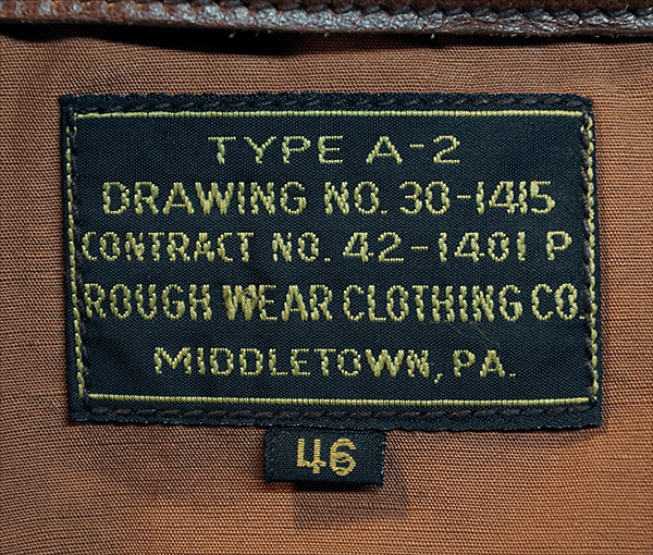 WWII Rough Wear 42-1401-P Type A-2 Horsehide Flight Jacket
