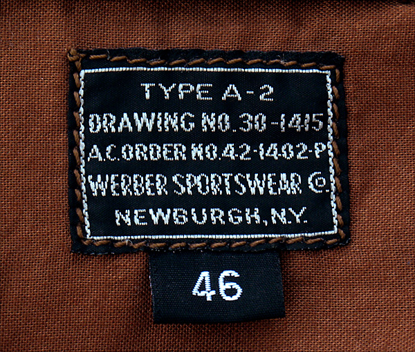 Good Wear Leather Coat Company — Sale 1941 Werber A-2 Jacket