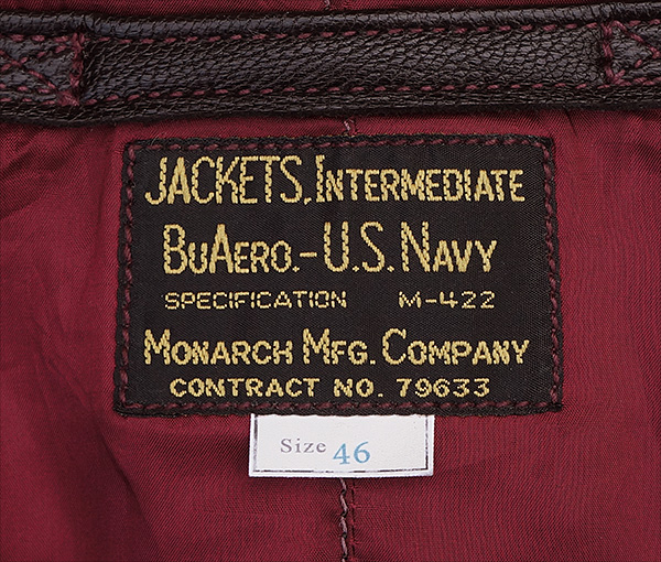 Good Wear Leather Monarch Mfg. Co. M-422 Jacket Label