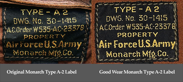Good Wear Leather Monarch Type A-2 Jacket Label