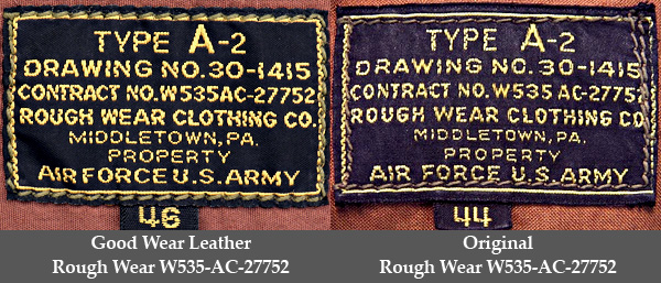 Good Wear Leather's Rough Wear Type A-2 Label Comparison